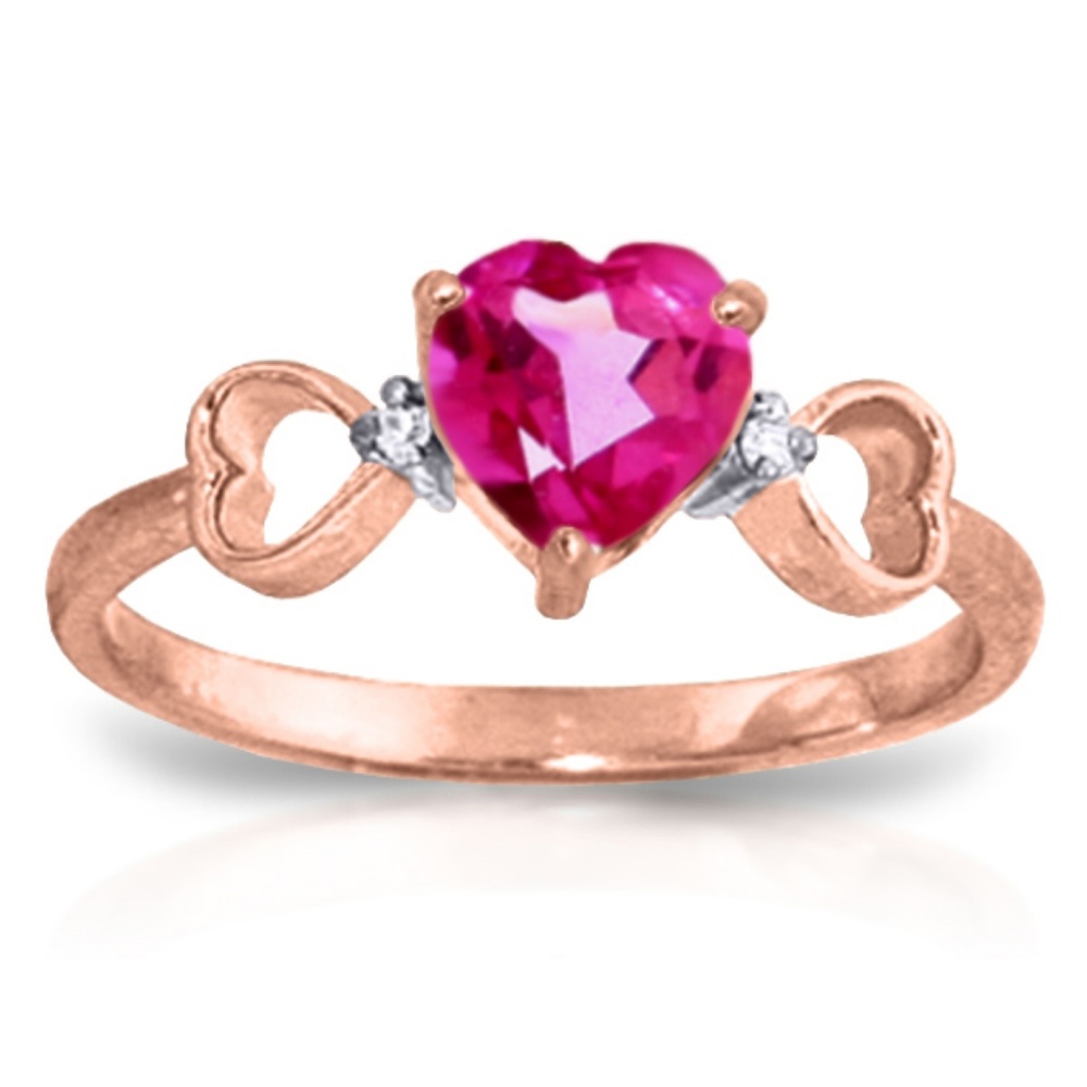 14K. SOLID GOLD RING WITH DIAMONDS & PINK TOPAZ - Picture 1 of 4